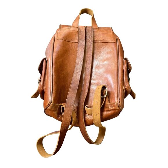 Vintage Tan Leather Drawstring Backpack Rucksack Rugged Bag Brown main image 12